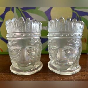 Head vessel, Native American Chief,‎ Vintage, iridescent Carnival Glass